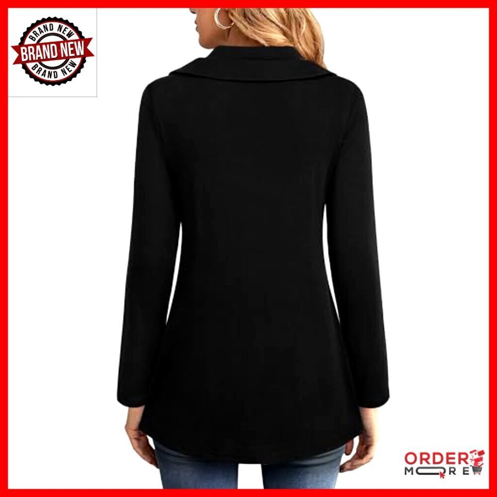 Long Sleeve Tulip Hem Sweatshirt with Shawl Neck, Buttons Side Design - Picture 2 of 7